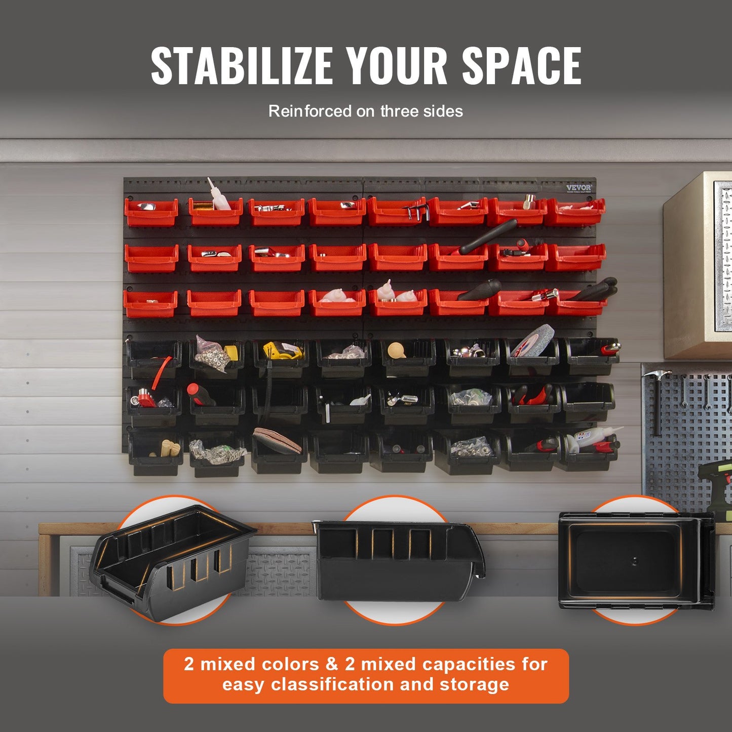 VEVOR Wall Mounted Storage Bins, 48-Bin Parts Rack Organizer Garage Plastic Shop
