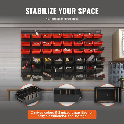 VEVOR Wall Mounted Storage Bins, 48-Bin Parts Rack Organizer Garage Plastic Shop