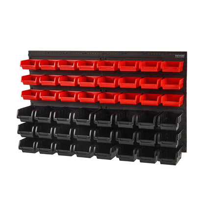 Wall-Mounted 48-Bin Storage Rack Organizer for Garage, Black/Red, 950 x 542 mm