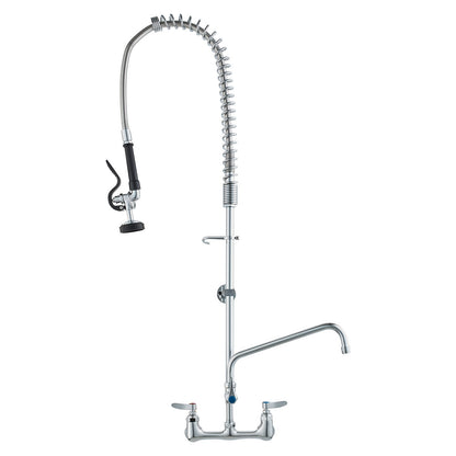 Commercial Wall-Mount Kitchen Faucet with Pre-Rinse Sprayer, 1.1m Height, Brass