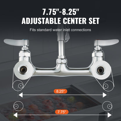 VEVOR Commercial Faucet with Pre-Rinse Sprayer, 21" Height, 8" Center, 12" Swing