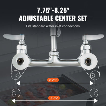 Commercial Wall Mount Kitchen Faucet with Pre-Rinse Sprayer, 0.53m Height