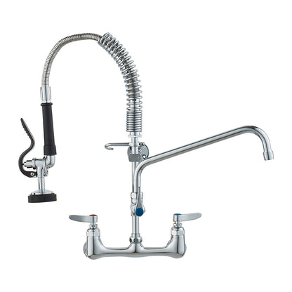 Commercial Wall Mount Kitchen Faucet with Pre-Rinse Sprayer, 0.53m Height