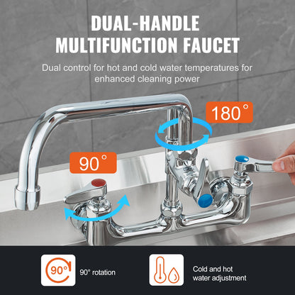 VEVOR Commercial Faucet with Pre-Rinse Sprayer, 36" Height, 8" Center, 12" Swing
