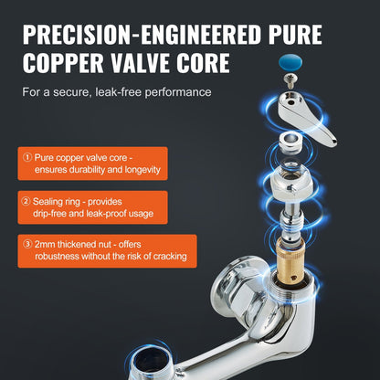 Commercial Wall-Mount Kitchen Faucet with Dual Mode Pre-Rinse Sprayer, 0.64m Height