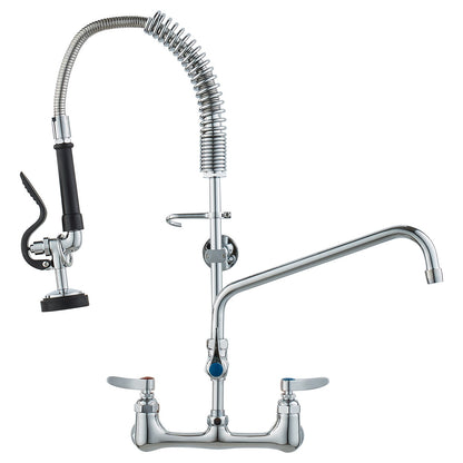 VEVOR Commercial Faucet with Pre-Rinse Sprayer, 25" Height, 8" Center, 12" Swing