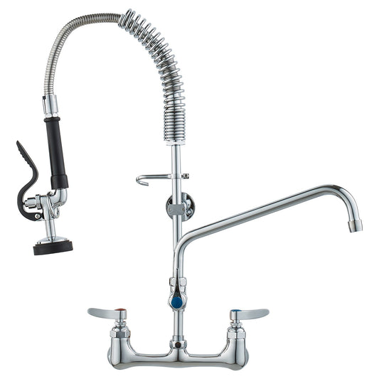 VEVOR Commercial Faucet with Pre-Rinse Sprayer, 25" Height, 8" Center, 12" Swing