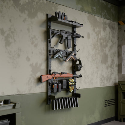 Gun Rack Wall Mount, Heavy Duty Steel, Indoor Rifle Shotgun Rack with Magazine Holder, MOLLE Panel, Gun Accessories Display Storage Holder, Hold Up to 5 Rifles or Shotguns, for Tactical Gear