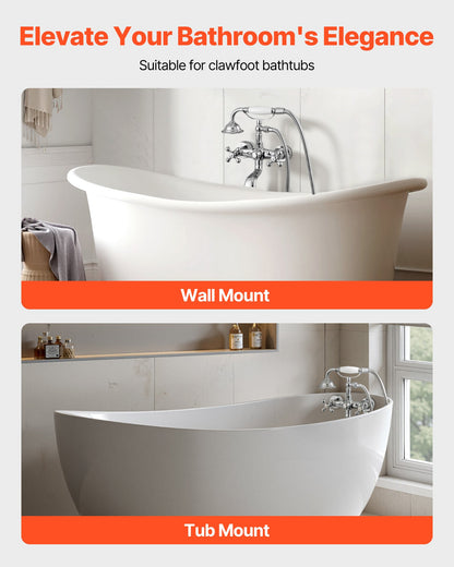 Clawfoot Tub Faucet, Wall Mount Bathtub Faucets with Handheld Shower, Vintage Polished Chrome Clawfoot Tub Filler Faucet Shower Kit with Adjustable Swing Arms & 360° Rotation Spout for Bathtubs