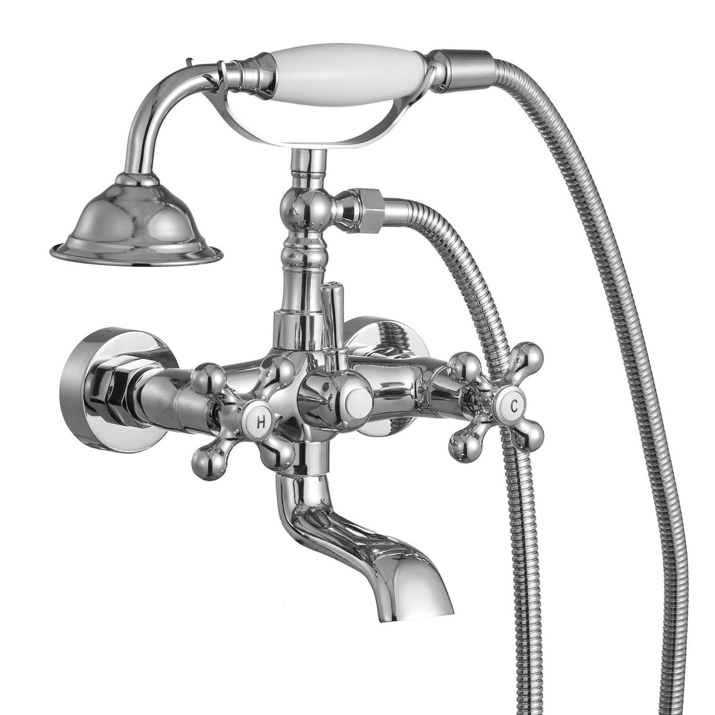 Clawfoot Tub Faucet, Wall Mount Bathtub Faucets with Handheld Shower, Vintage Polished Chrome Clawfoot Tub Filler Faucet Shower Kit with Adjustable Swing Arms & 360° Rotation Spout for Bathtubs