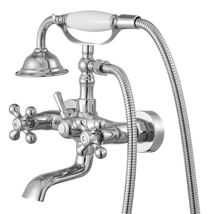 Clawfoot Tub Faucet, Wall Mount Bathtub Faucets with Handheld Shower, Vintage Polished Chrome Clawfoot Tub Filler Faucet Shower Kit with Adjustable Swing Arms & 360° Rotation Spout for Bathtubs
