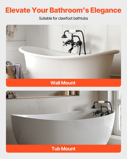 Clawfoot Tub Faucet, Wall Mount Bathtub Faucets with Handheld Shower, Vintage Oil-Rubbed Bronze Clawfoot Tub Filler Faucet Shower Kit with Adjustable Swing Arms & 360° Rotation Spout for Bathtubs