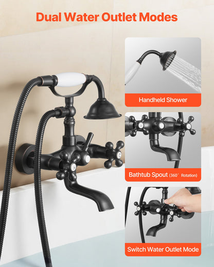 Clawfoot Tub Faucet, Wall Mount Bathtub Faucets with Handheld Shower, Vintage Oil-Rubbed Bronze Clawfoot Tub Filler Faucet Shower Kit with Adjustable Swing Arms & 360° Rotation Spout for Bathtubs