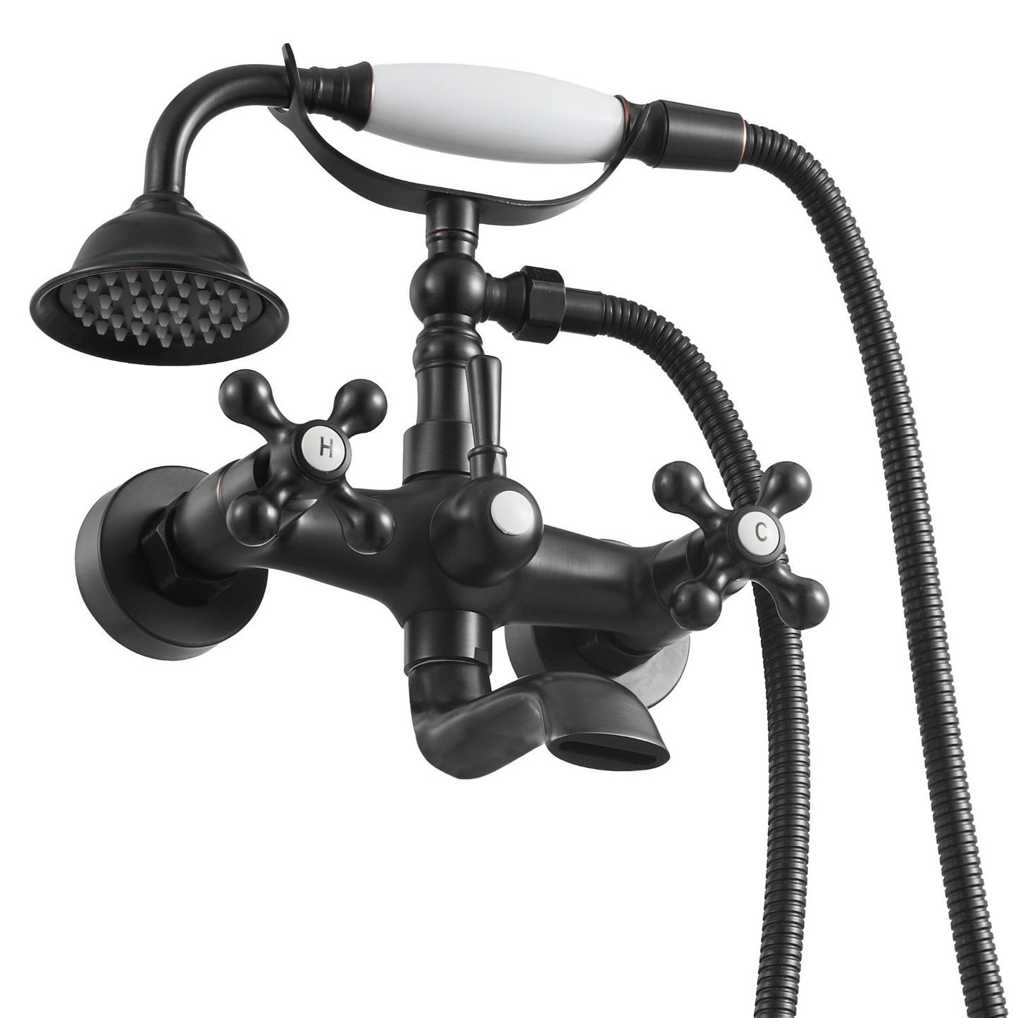 Clawfoot Tub Faucet, Wall Mount Bathtub Faucets with Handheld Shower, Vintage Oil-Rubbed Bronze Clawfoot Tub Filler Faucet Shower Kit with Adjustable Swing Arms & 360° Rotation Spout for Bathtubs