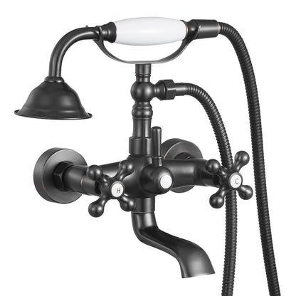 Clawfoot Tub Faucet, Wall Mount Bathtub Faucets with Handheld Shower, Vintage Oil-Rubbed Bronze Clawfoot Tub Filler Faucet Shower Kit with Adjustable Swing Arms & 360° Rotation Spout for Bathtubs