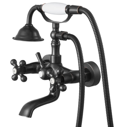 Clawfoot Tub Faucet, Wall Mount Bathtub Faucets with Handheld Shower, Vintage Oil-Rubbed Bronze Clawfoot Tub Filler Faucet Shower Kit with Adjustable Swing Arms & 360° Rotation Spout for Bathtubs