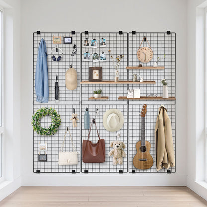 3 Packs Grid Wall Panels, 610 x 1828 mm Wire Grid Panels Display Rack, Wall-Mounted Art Display Shelf, Black Carbon Steel Wall Hanging Gridwall for Craft Show, Decoration, Storage, Notice Board
