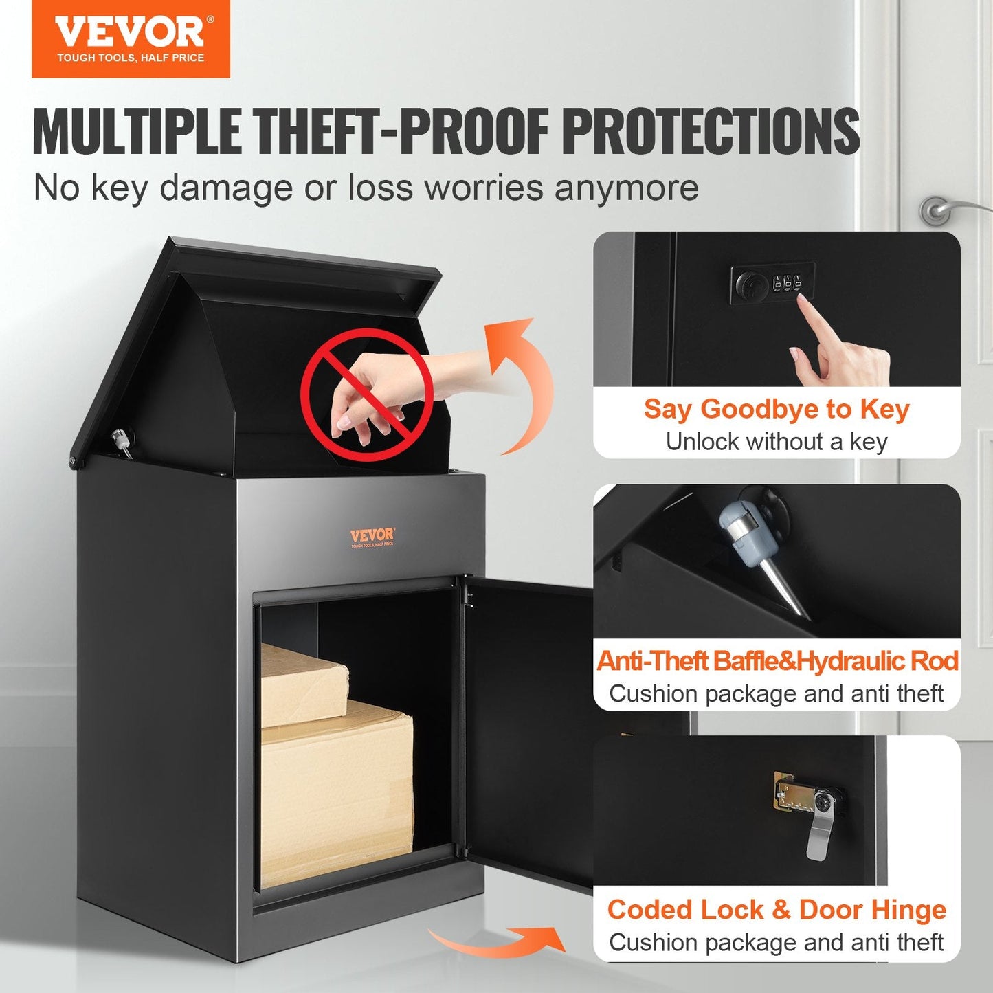 Smart Anti-Theft Mailbox, Black, Galvanized Steel, 20kg Capacity, Password Lock