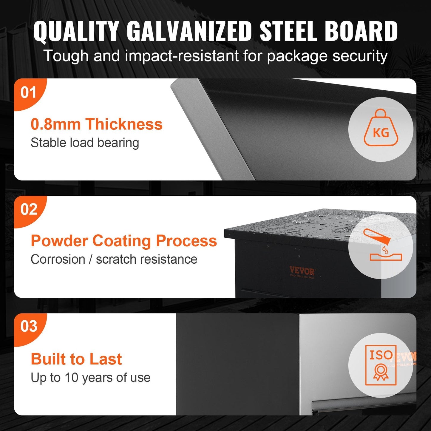 Smart Anti-Theft Mailbox, Black, Galvanized Steel, 20kg Capacity, Password Lock