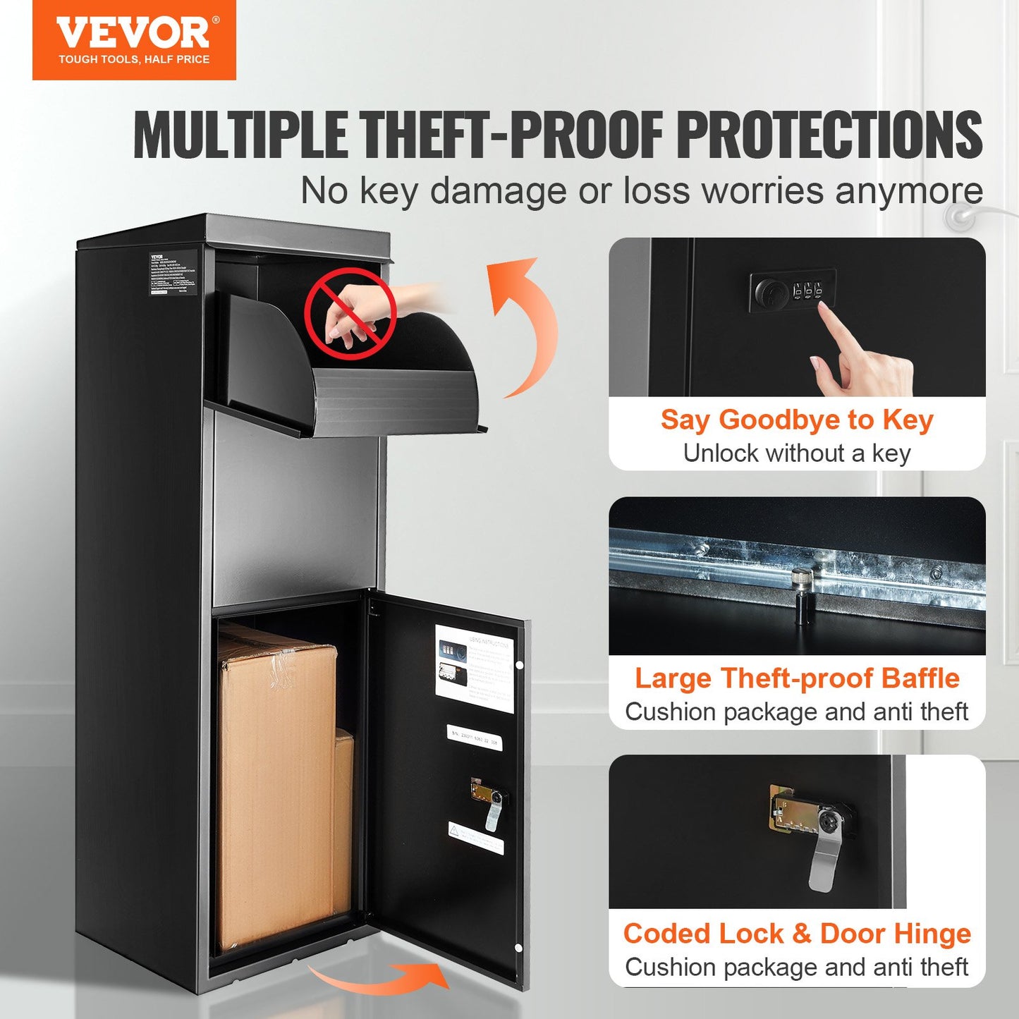 VEVOR Package Delivery Boxes for Outside Delivery Box 13.9"x11.6"x42" Coded Lock