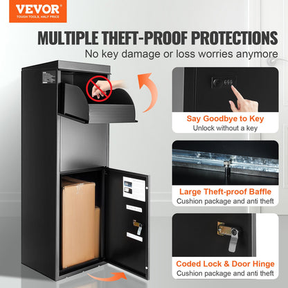 VEVOR Package Delivery Boxes for Outside Delivery Box 13.9"x11.6"x42" Coded Lock