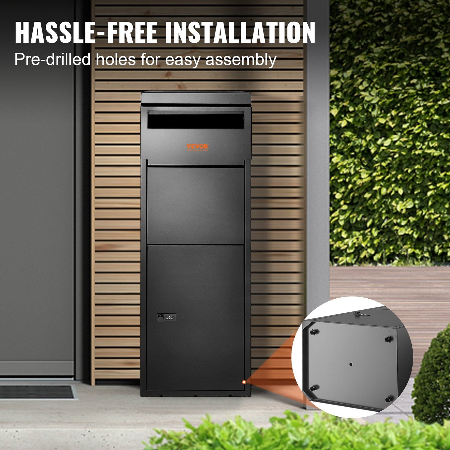 Secure Outdoor Package Delivery Box with Coded Lock, Black, 35.5x29.5x105.5 cm