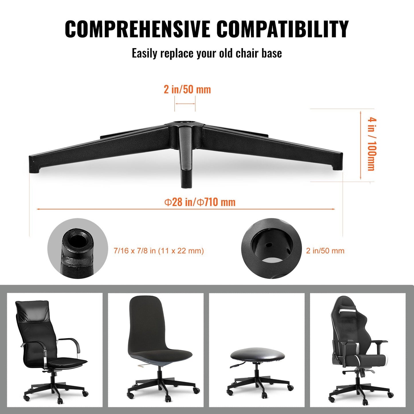 Heavy Duty 710 mm Metal Office Chair Base - Supports Up to 1134 kg