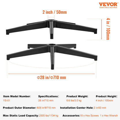 Heavy Duty 710 mm Metal Office Chair Base - Supports Up to 1134 kg