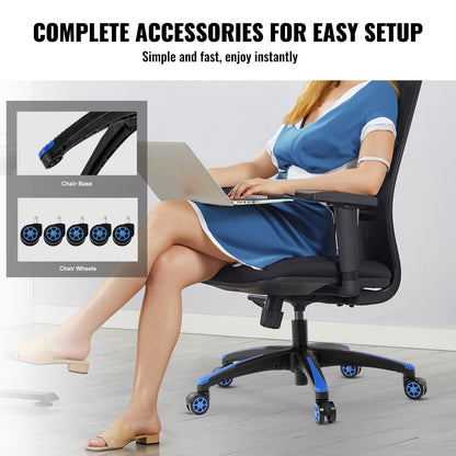 Office Chair Base Replacement, 710 mm, 1134 kg Static Load, Heavy Duty Universal Computer Desk Chair Stool Base Part with 5 Casters and Reinforced Legs, Desk Chair Base Replacement, Black + Blue