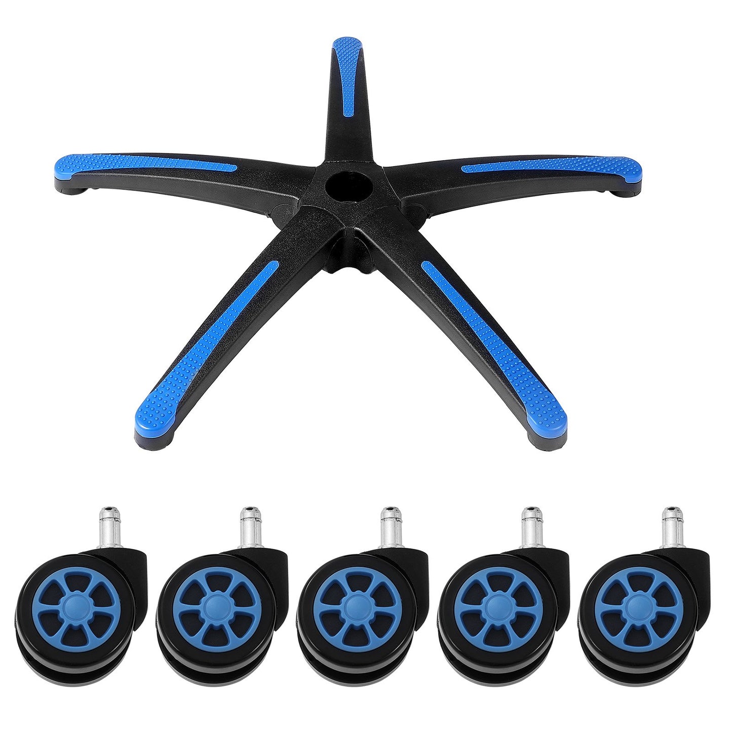 Office Chair Base Replacement, 710 mm, 1134 kg Static Load, Heavy Duty Universal Computer Desk Chair Stool Base Part with 5 Casters and Reinforced Legs, Desk Chair Base Replacement, Black + Blue