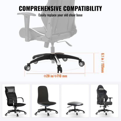 Heavy Duty Office Chair Base Replacement, 0.71 m, 1134 kg Capacity, Universal Fit