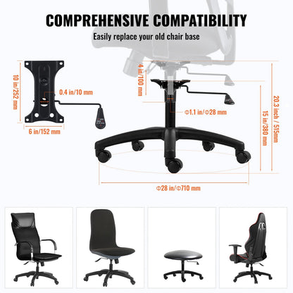 Heavy-Duty Swivel Chair Base Replacement, 0.71m, 1134kg Load Capacity