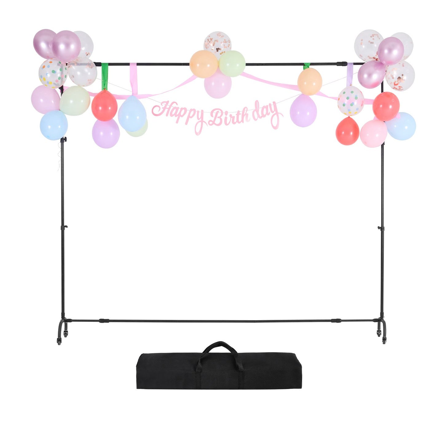 Backdrop Stand, 213 x 300 cm Adjustable Photo Backdrop Stand Kit, Portable Background Backdrop Stand with Casters, Heavy Duty Movable Projector Screen Stand, for Wedding, Photo Studio and Party