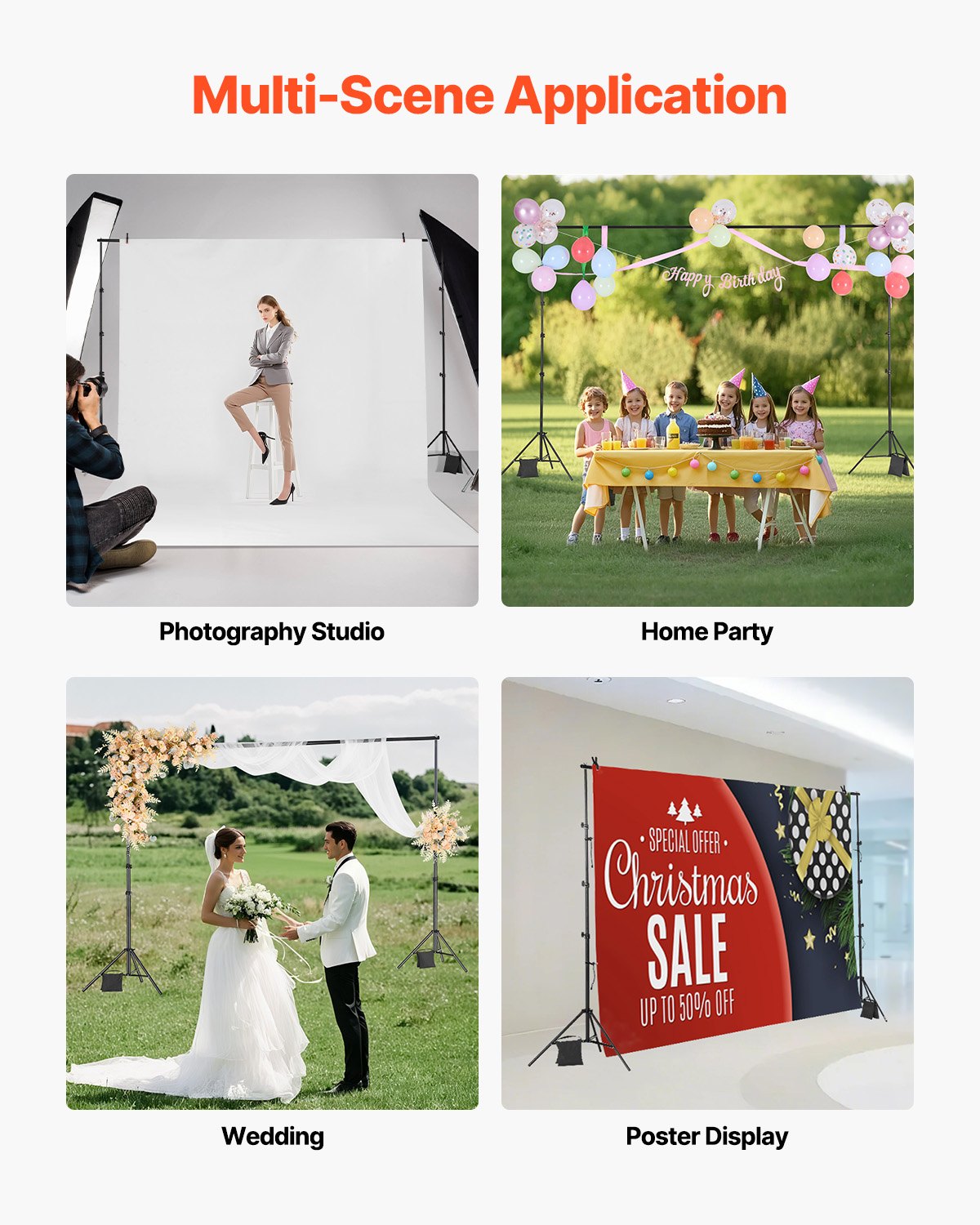 VEVOR Backdrop Stand Background Stand Kit 298 x 300 cm for Party & Photo Studio