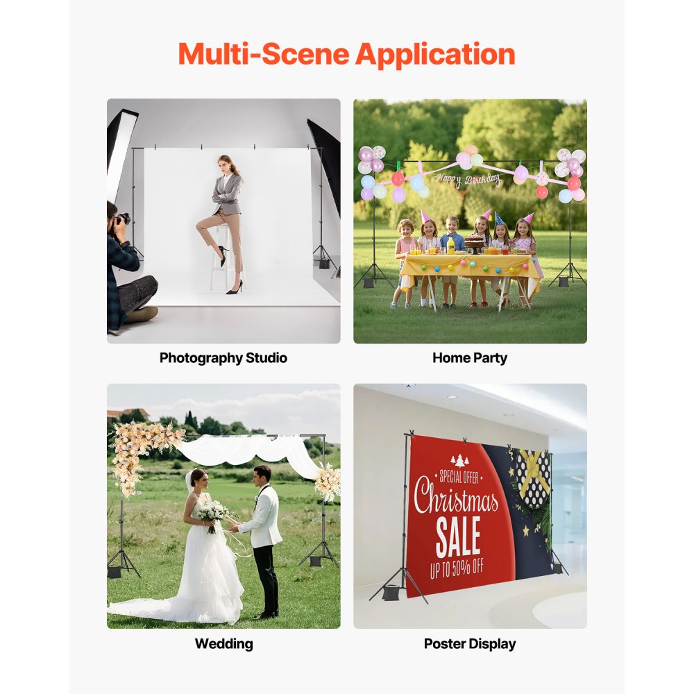 Backdrop Stand Background Stand Kit 198 x 300 cm for Party & Photo Studio