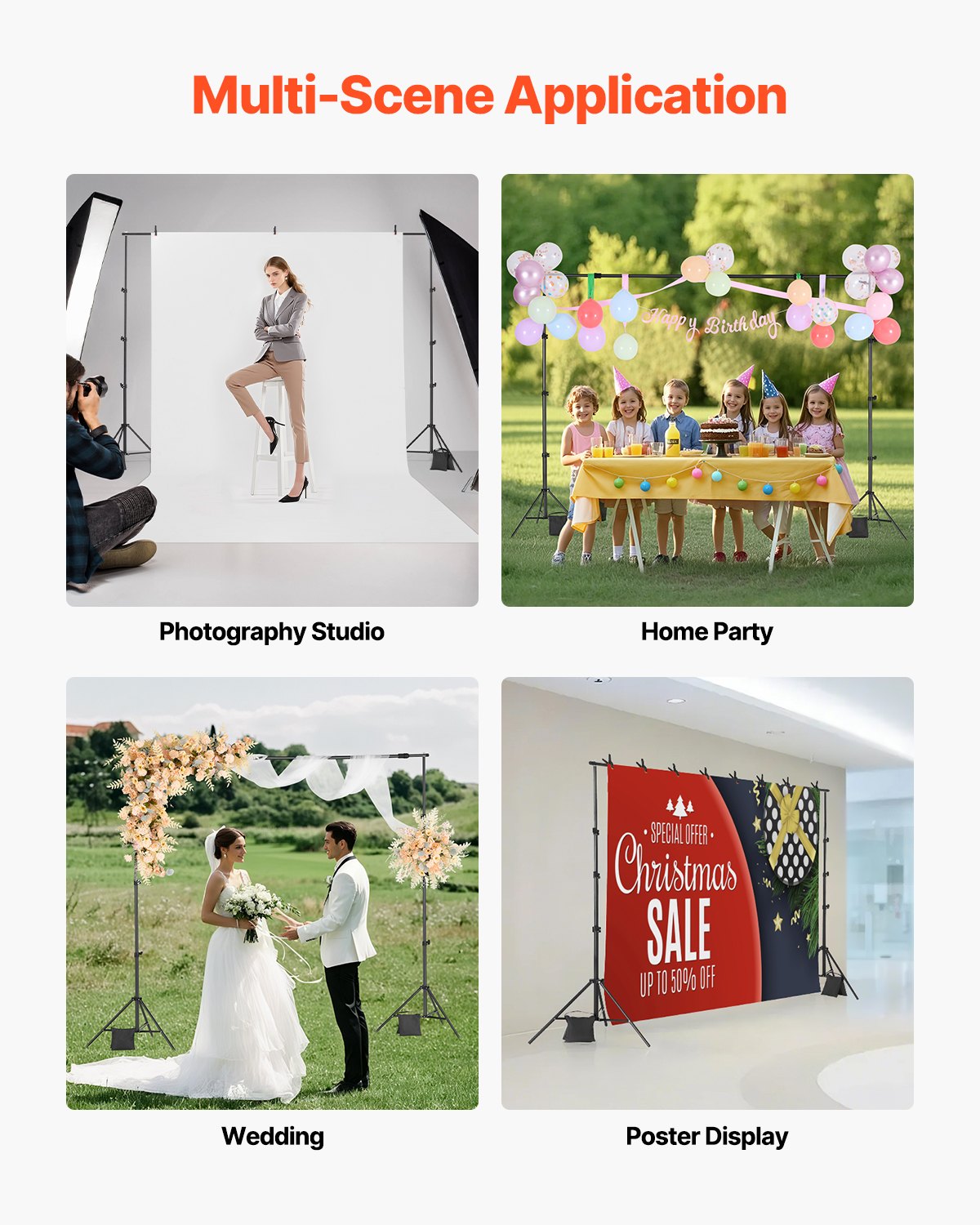 VEVOR Backdrop Stand Background Stand Kit 213 x 300 cm for Party & Photo Studio