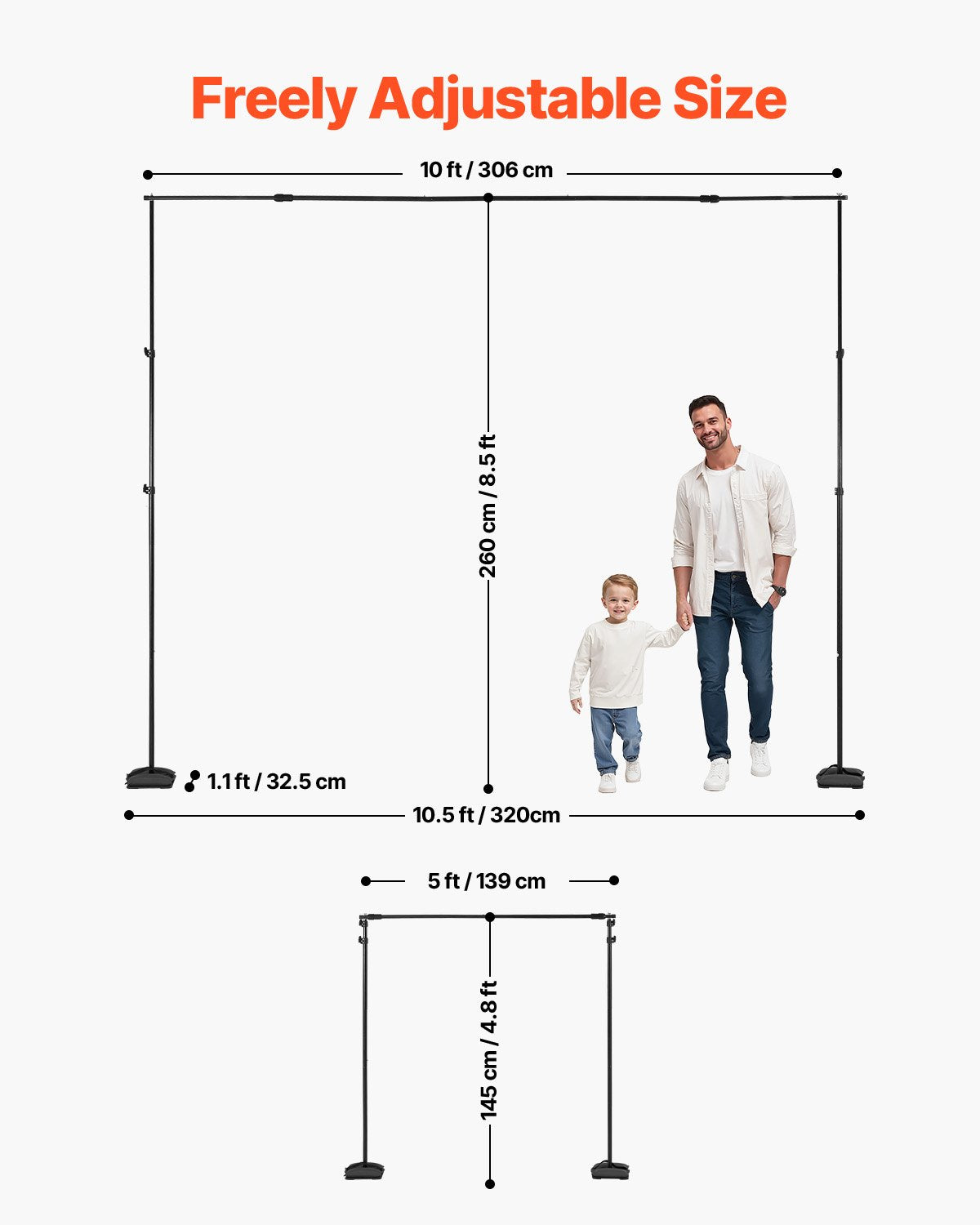 VEVOR Backdrop Stand Background Stand Kit 260 x 300 cm for Party & Photo Studio