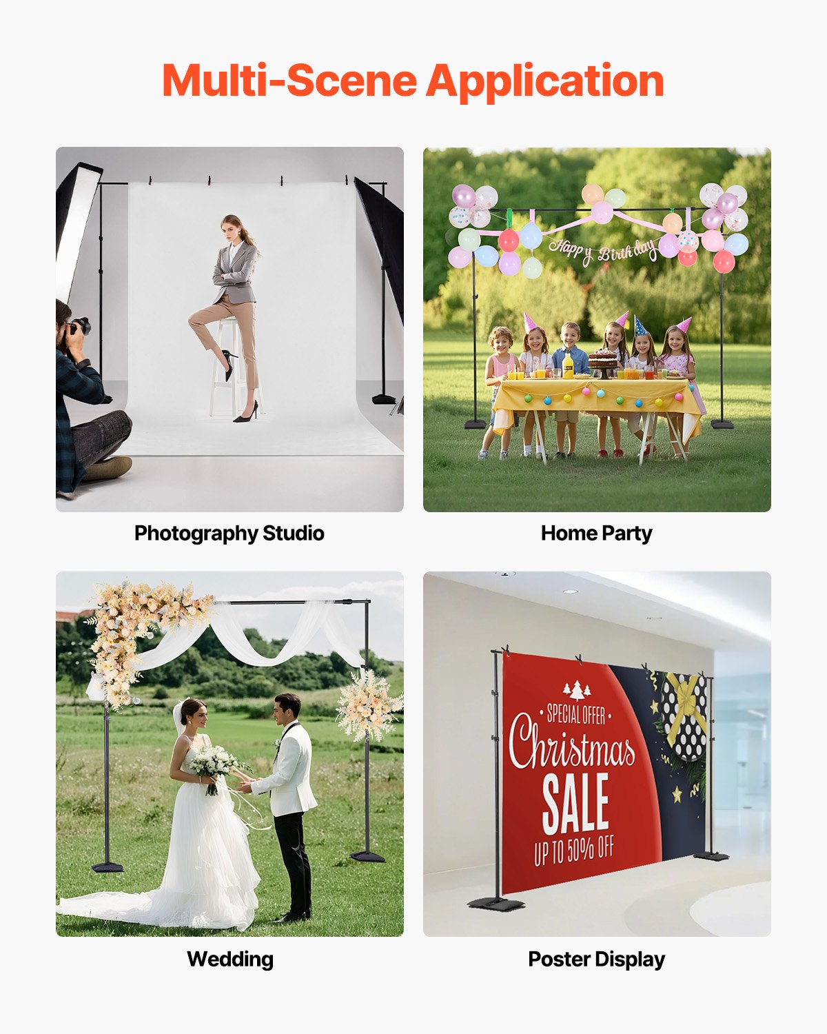 VEVOR Backdrop Stand Background Stand Kit 260 x 300 cm for Party & Photo Studio
