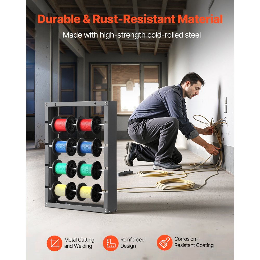 Wire Spool Rack 4 Adjustable Rods Spool Holder Wall Mount 150 lbs Capacity