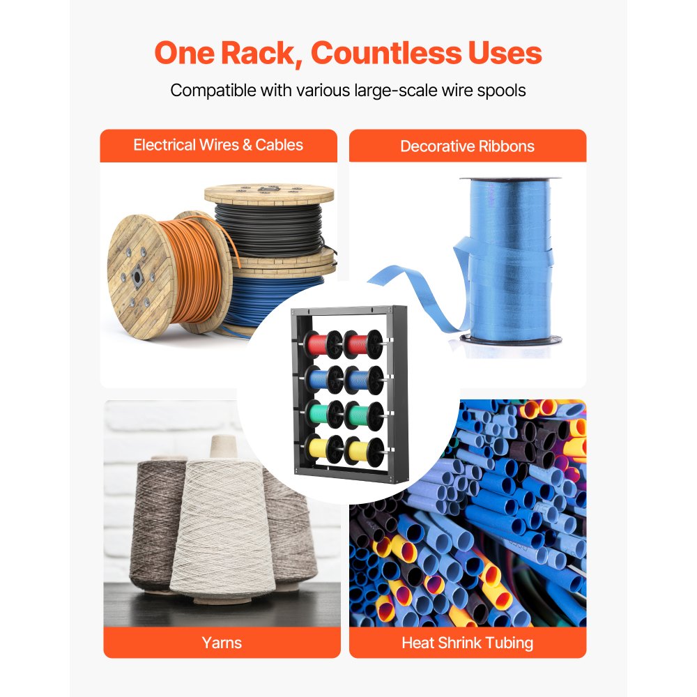 Wire Spool Rack 4 Adjustable Rods Spool Holder Wall Mount 150 lbs Capacity