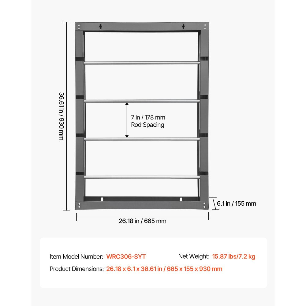 Wire Spool Rack 4 Adjustable Rods Spool Holder Wall Mount 150 lbs Capacity