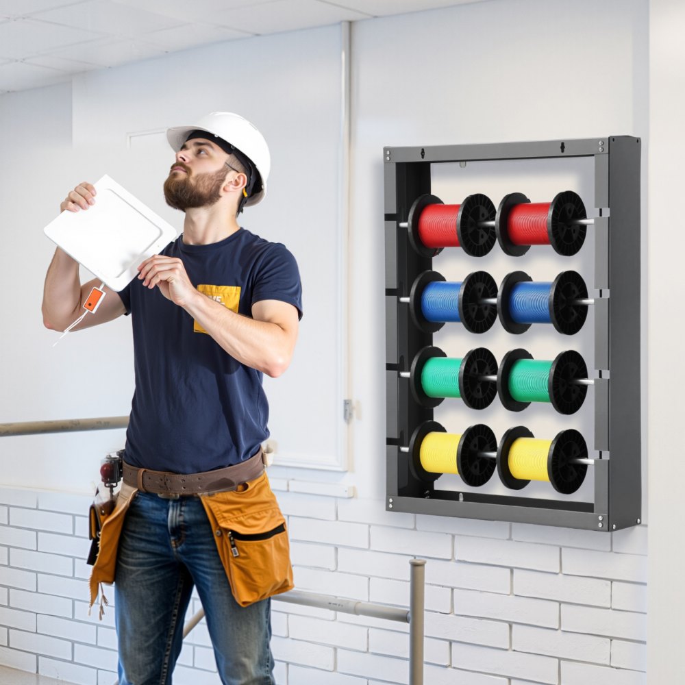 Wire Spool Rack 4 Adjustable Rods Spool Holder Wall Mount 150 lbs Capacity