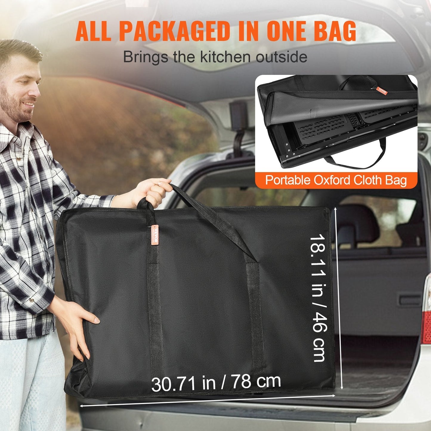 Portable Folding Camping Cook Station with Carry Bag, Aluminum & Iron, 126x46x81cm