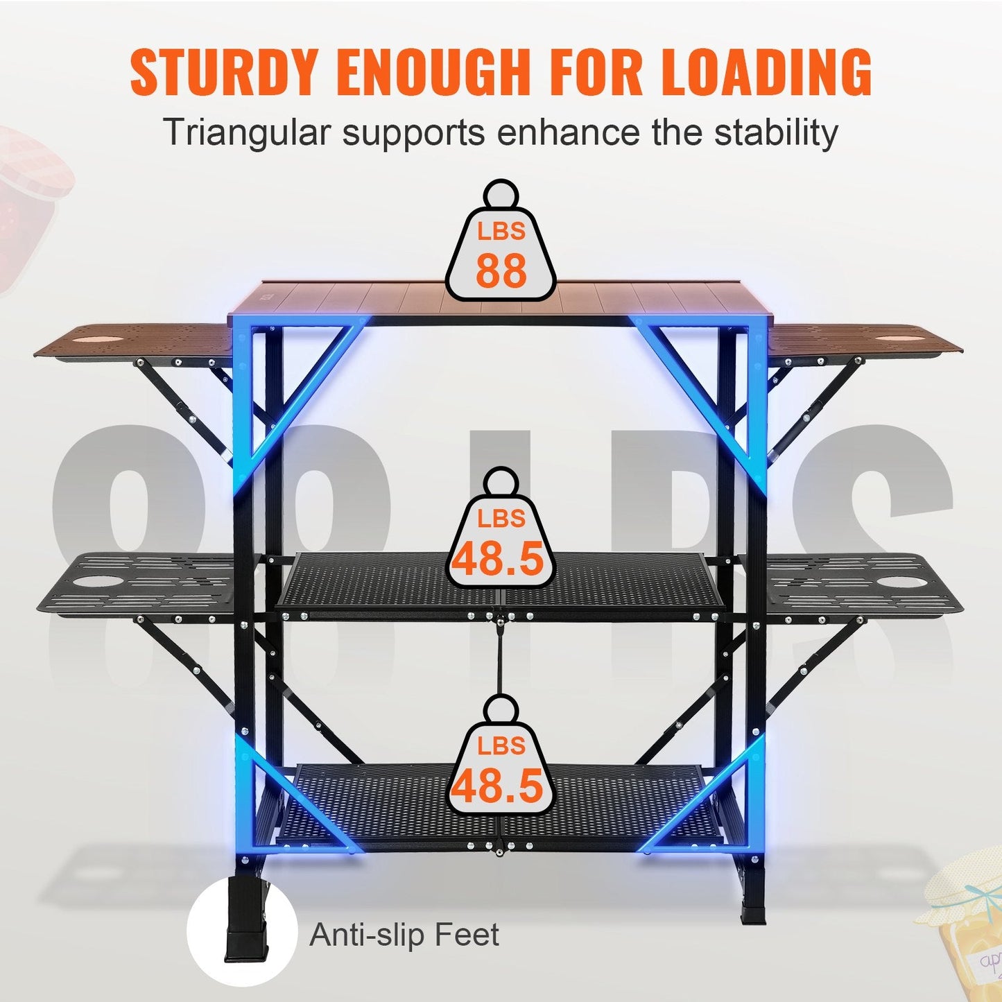 Portable Folding Camping Cook Station with Carry Bag, Aluminum & Iron, 126x46x81cm