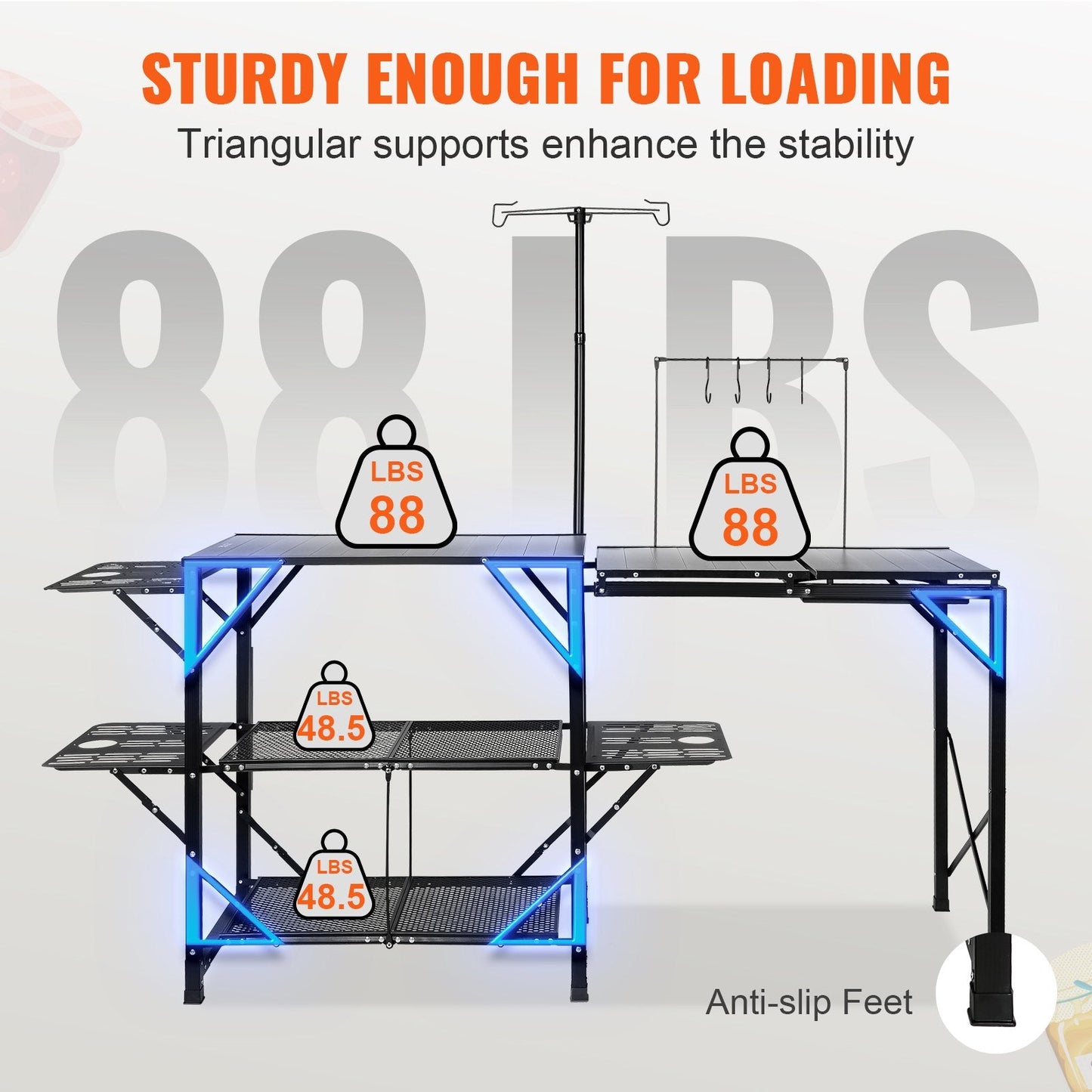 Portable Outdoor Kitchen Station with Aluminum Table & Removable Sink, 174x50x160 cm