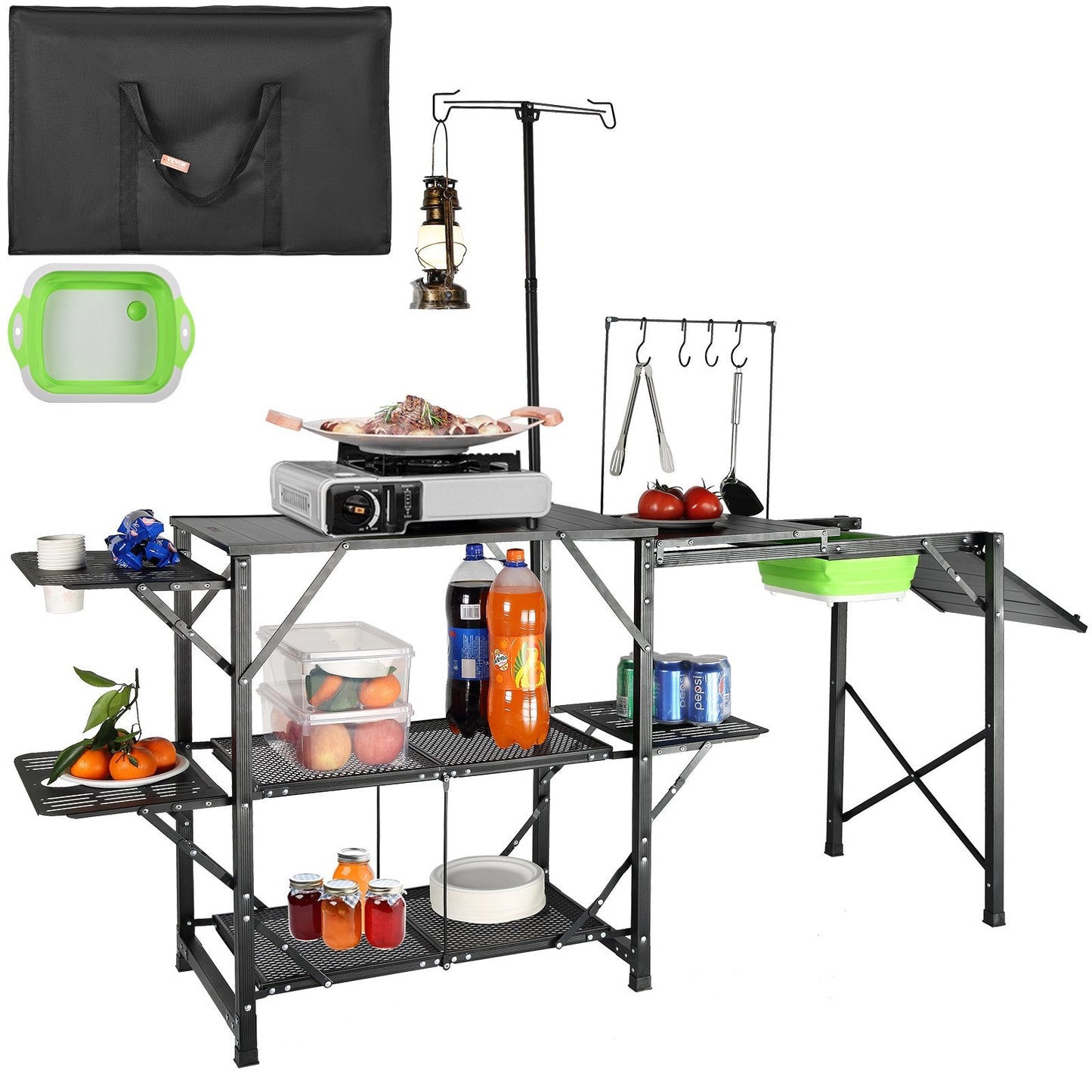 Portable Outdoor Kitchen Station with Aluminum Table & Removable Sink, 174x50x160 cm