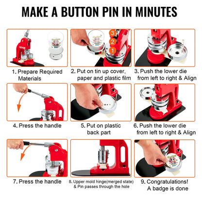 DIY Badge Punch Press Kit, 32 mm Pin Maker with 500 Button Parts & Cutter