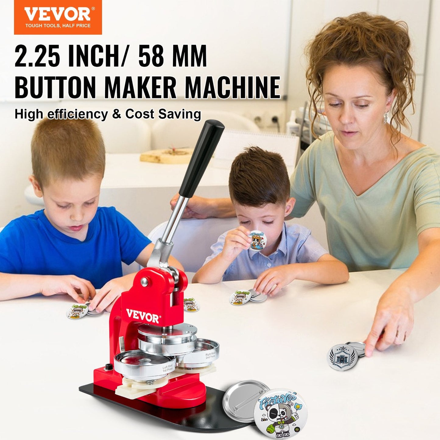 Manual Button Maker Machine with 58mm Die and 500-Piece Press Kit