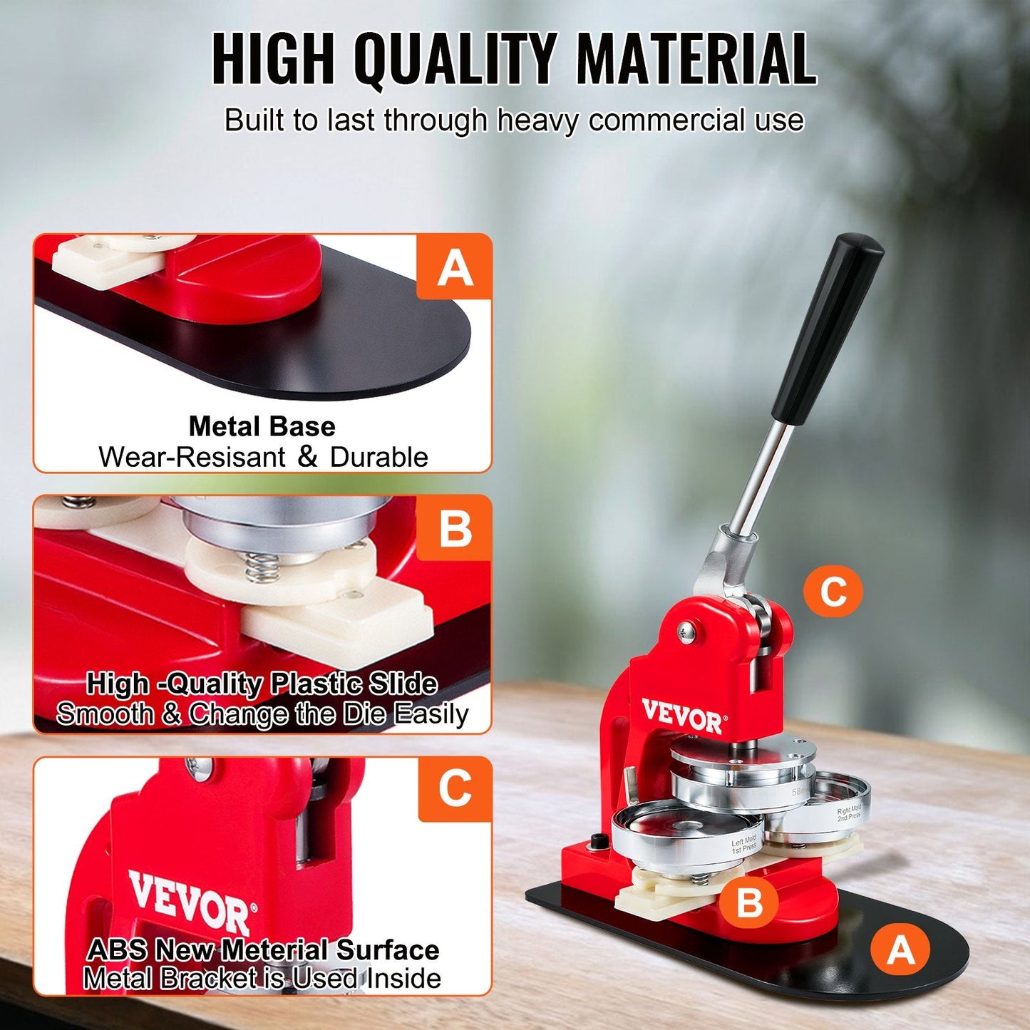 Manual Button Maker Machine with 58mm Die and 500-Piece Press Kit