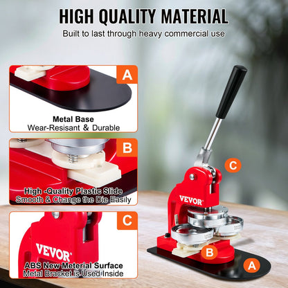 Manual Button Maker Machine with 58mm Die and 500-Piece Press Kit